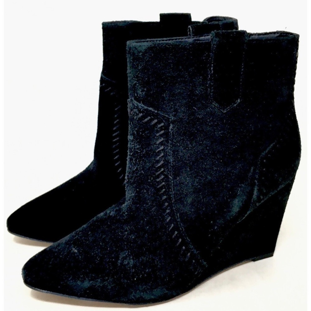 Rebecca minkoff Black Suede Wedge Ankle Boots Western‎ Style Shoes Women's 6m